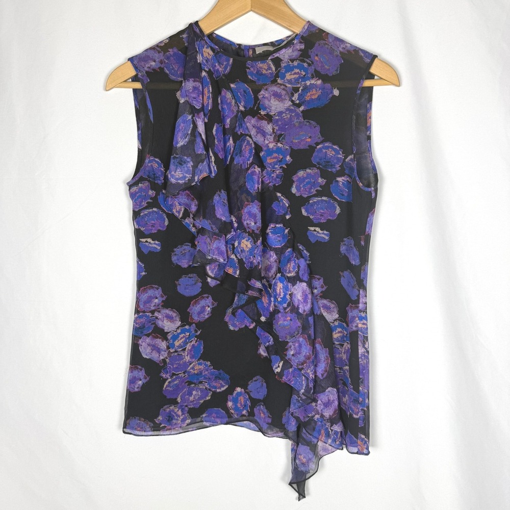 Jason Wu Purple Floral Silk Chiffon Ruffle Blouse Est Small Abstract Watercolor